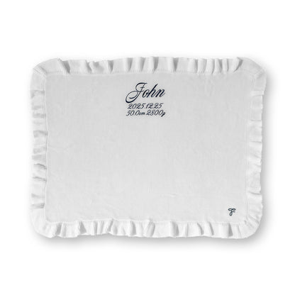 刺繍のフリルブランケット