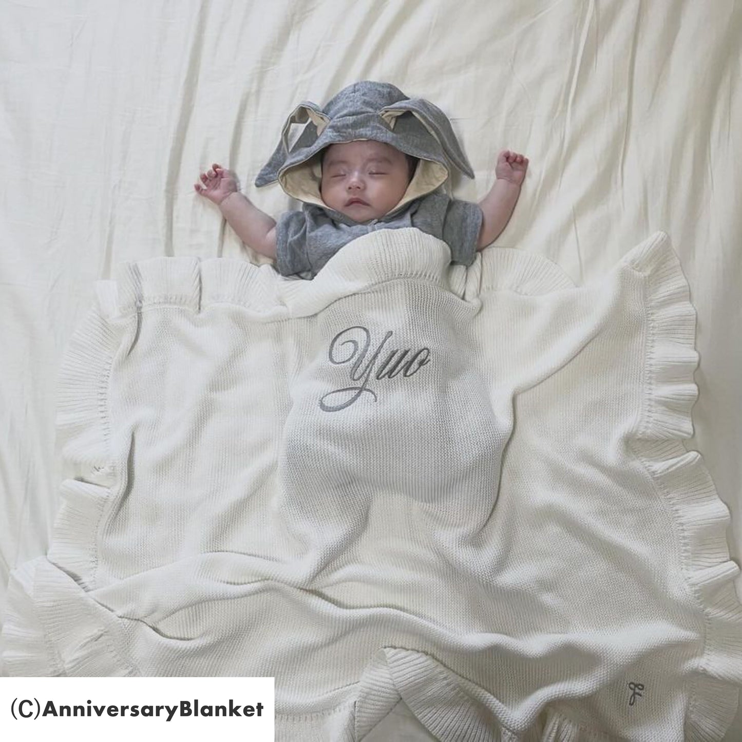 刺繍のフリルブランケット